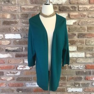 CHICO’S Women’s Teal 3/4 Sleeve Open Front Cardigan Sweater 3 XL